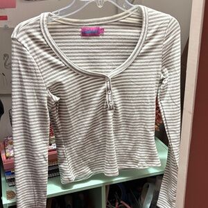Edikted Gray Striped Long Sleeve Top